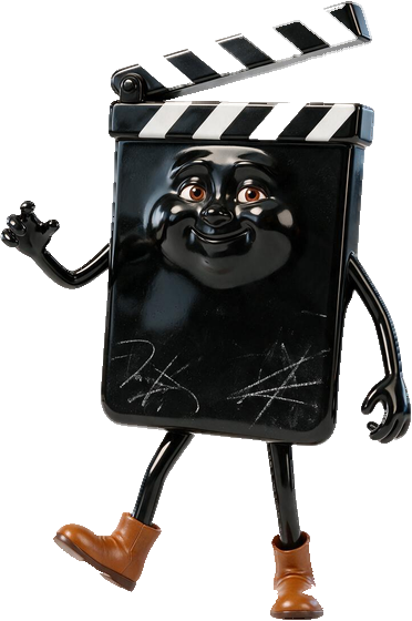 Take Two — a black clapperboard body with arms, legs and boots